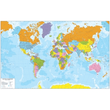 Mondo politico in INGLESE,  carta geografica a colori