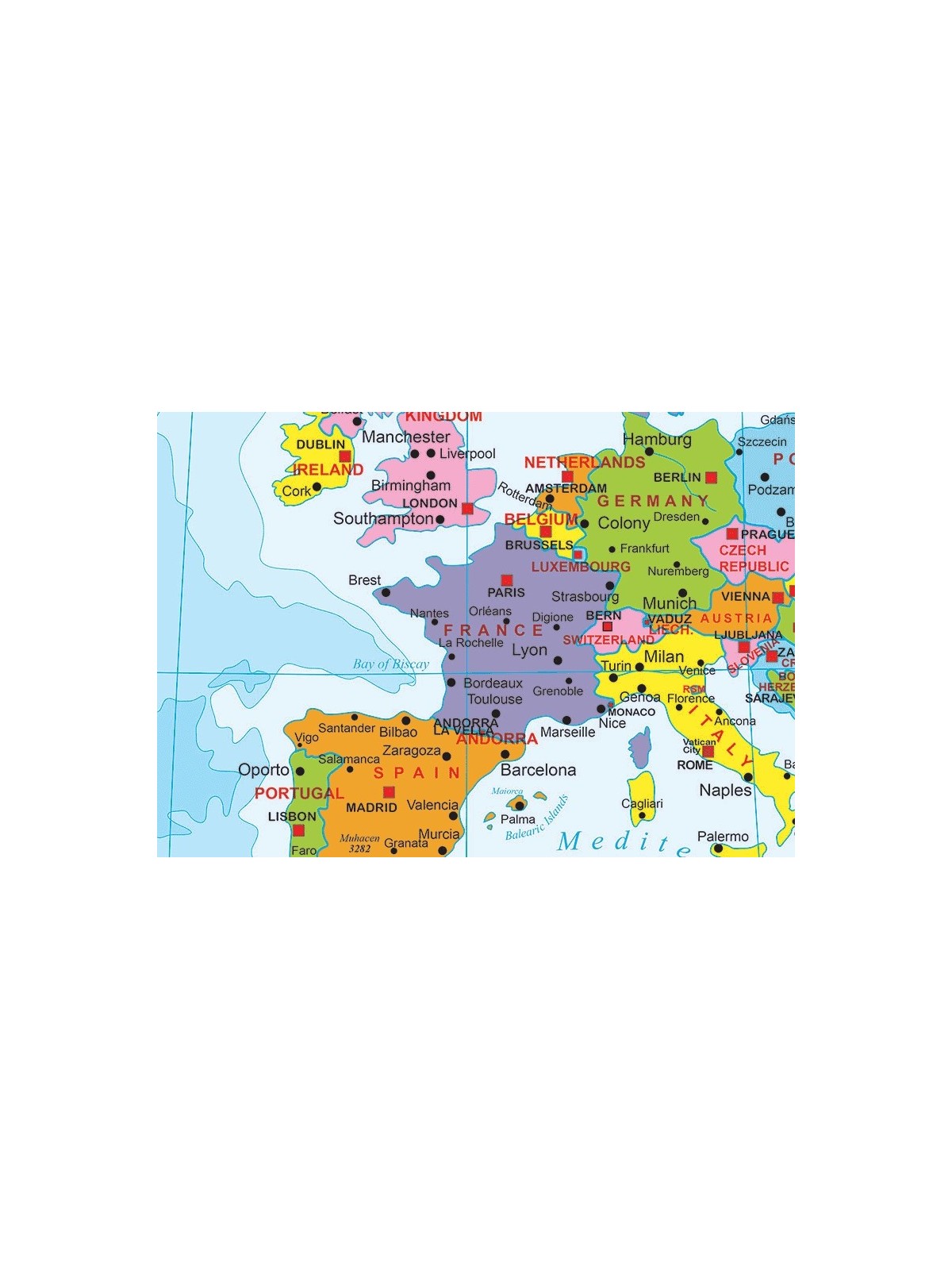Carta geografica del mondo politica a colori in INGLESE