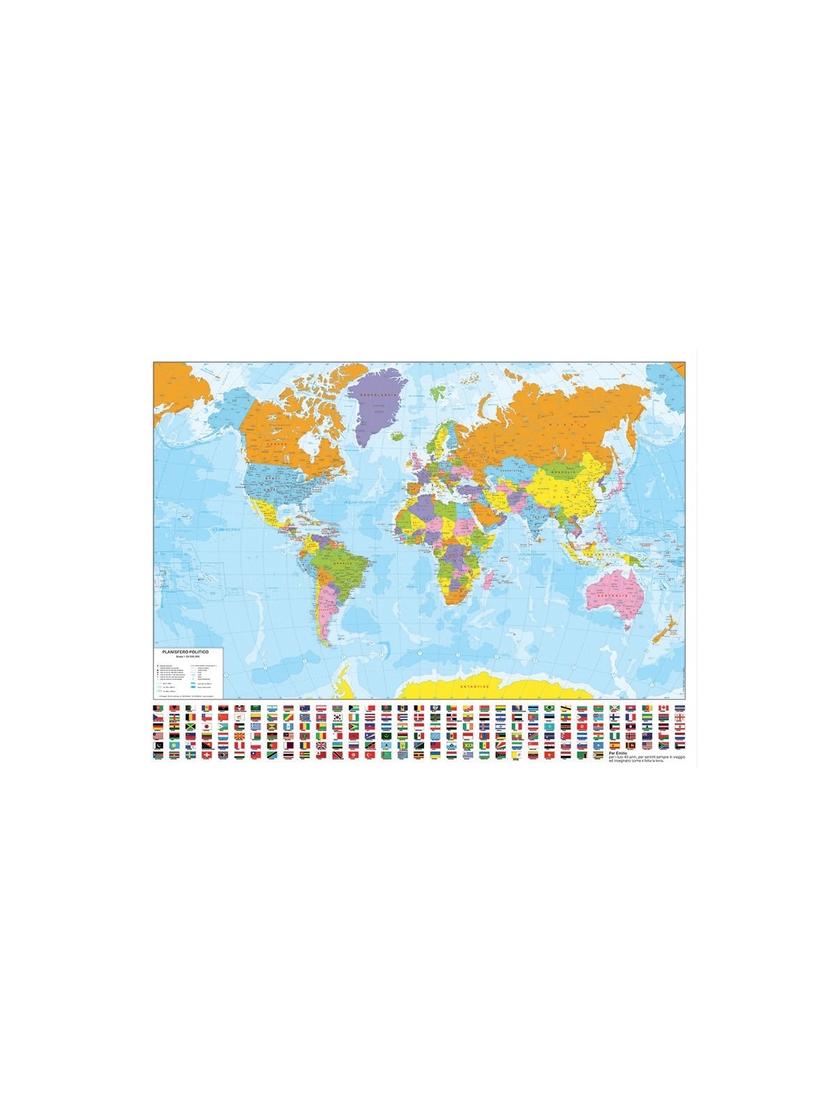 Planisfero politico a colori con bandiere