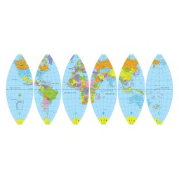 Mondo politico con fusi per il globo, carta geografica a colori