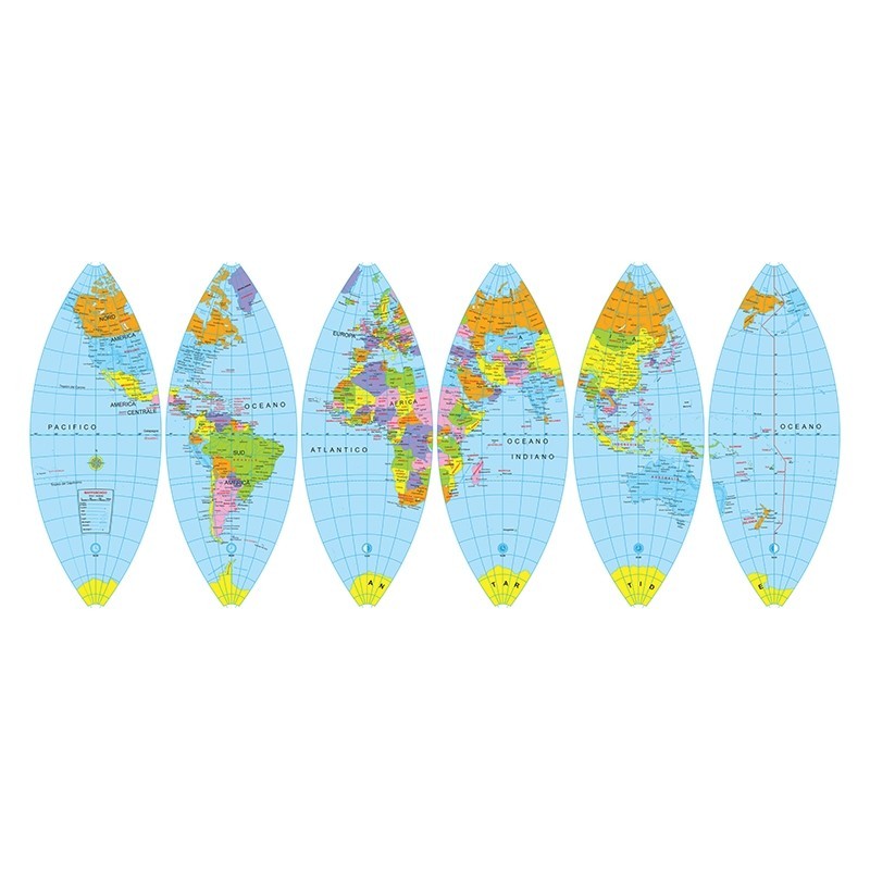 Political color map of the world cm 140 x 90