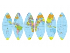 Mondo politico con fusi per il globo, carta geografica a colori