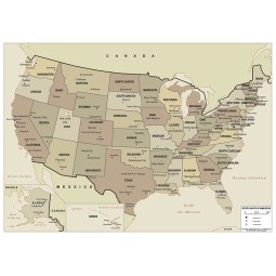 Stati Uniti - Carta geografica politica antichizzata cm 100 x 70 Cartografica Visceglia