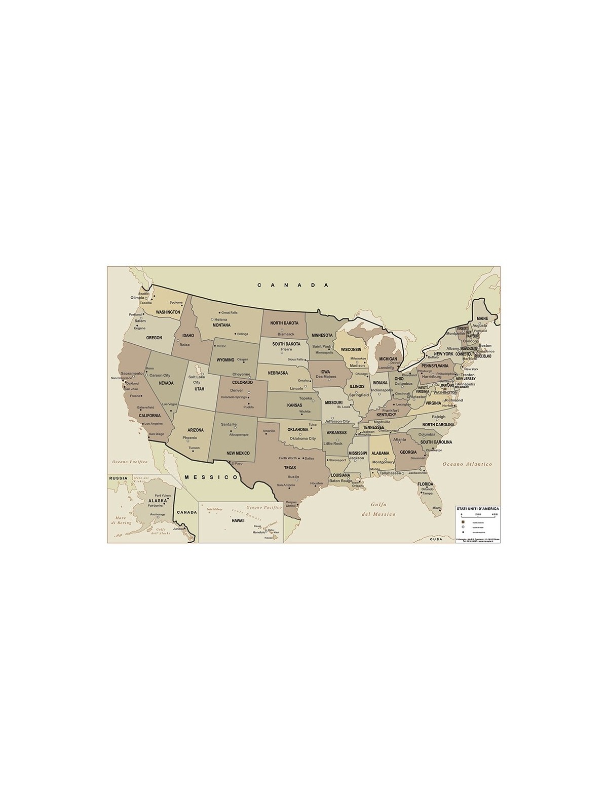 Stati Uniti - Carta geografica politica antichizzata cm 100 x 70 Cartografica Visceglia