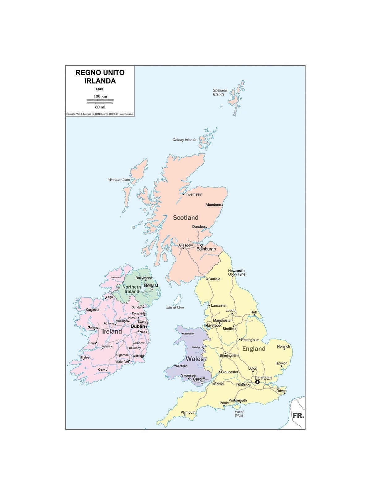 Regno Unito e Irlanda - Carta geografica politica a colori