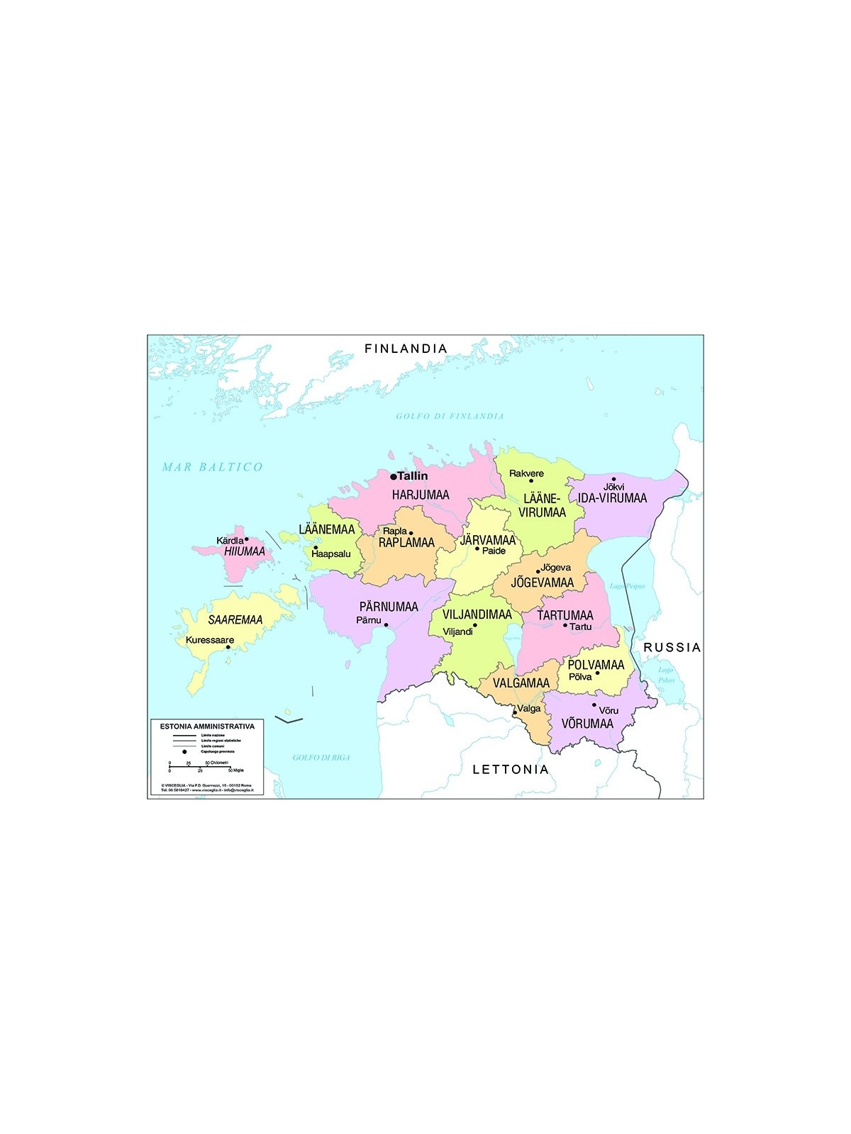 Estonia - Carta geografica politica a colori