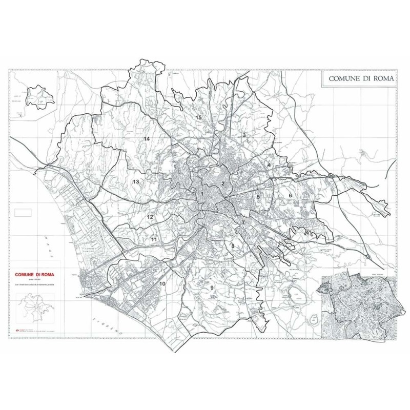 Mappa del Comune di Roma stradale in bianco e nero