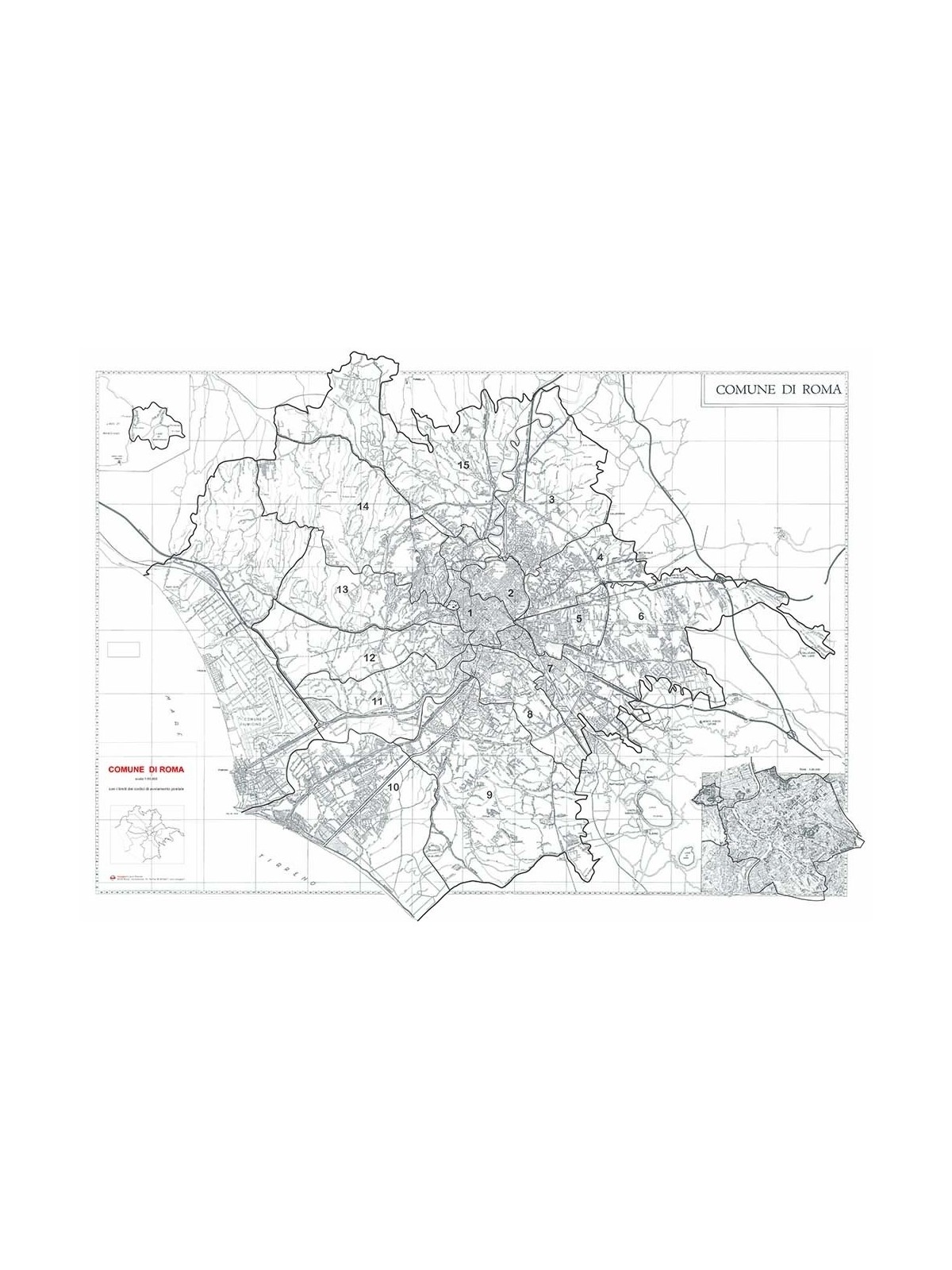 Mappa del Comune di Roma stradale in bianco e nero