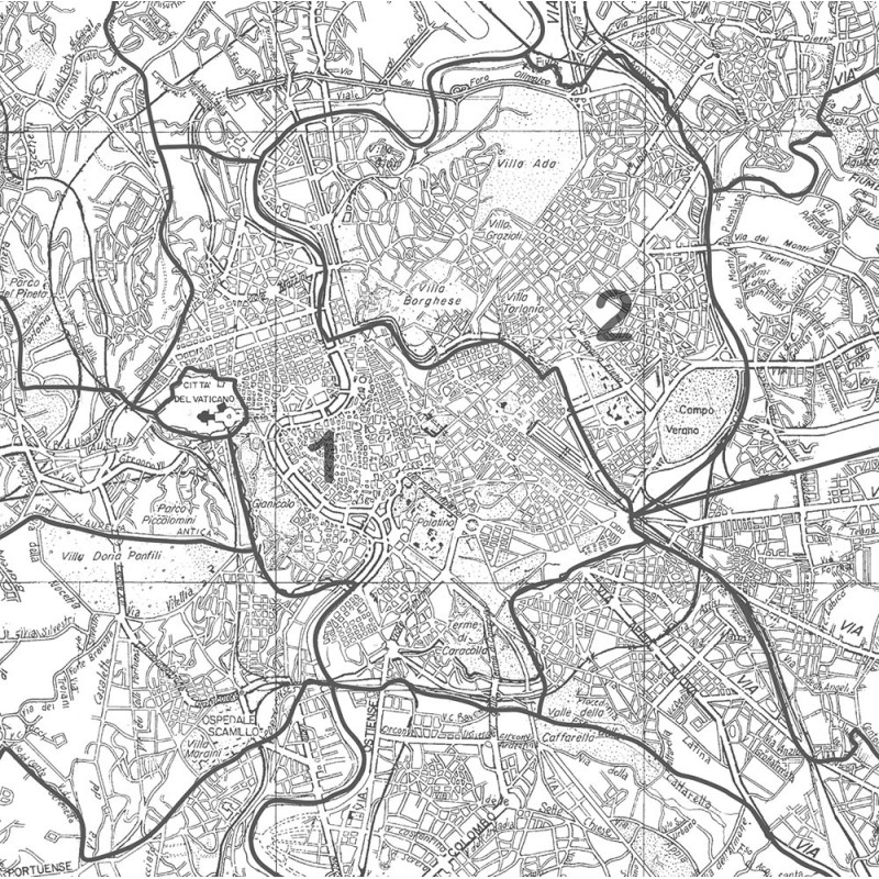 Mappa del Comune di Roma stradale in bianco e nero