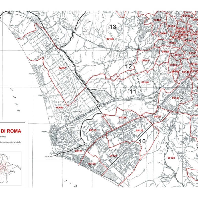 Mappa del Comune di Roma stradale in bianco e nero