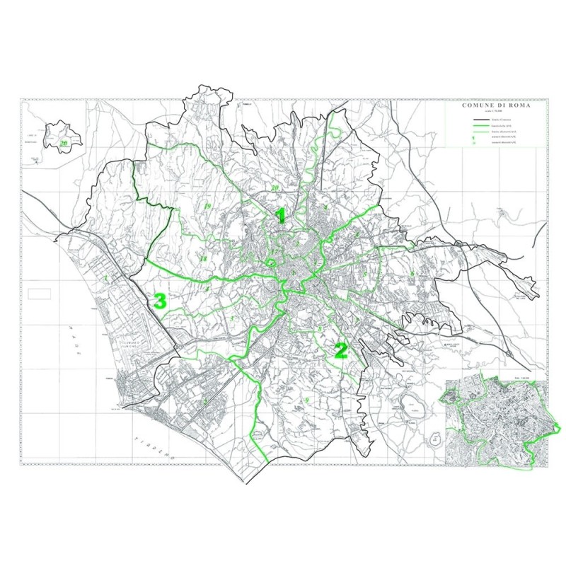 Mappa del Comune di Roma stradale in bianco e nero