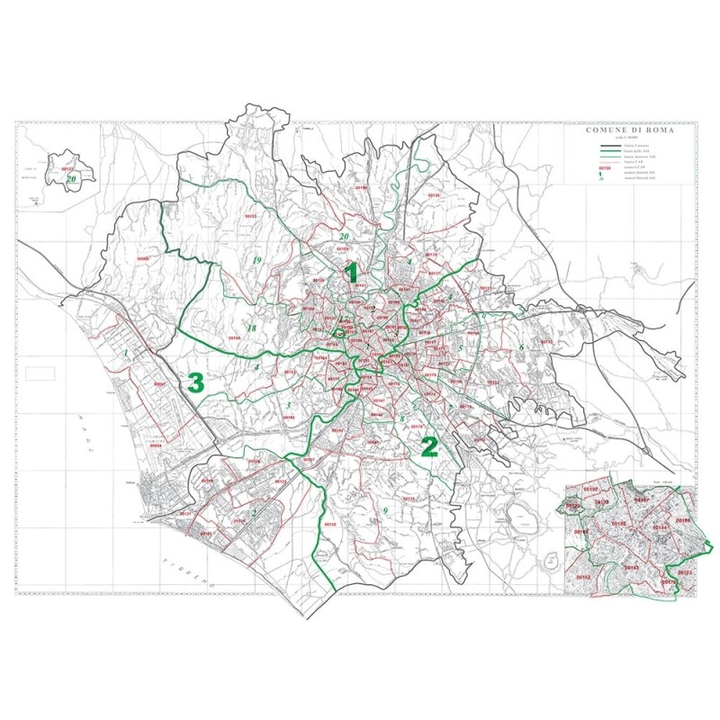 Mappa del Comune di Roma stradale in bianco e nero
