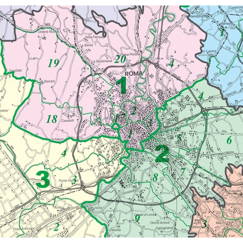 Carta stradale della provincia di Roma con ASL e CAP