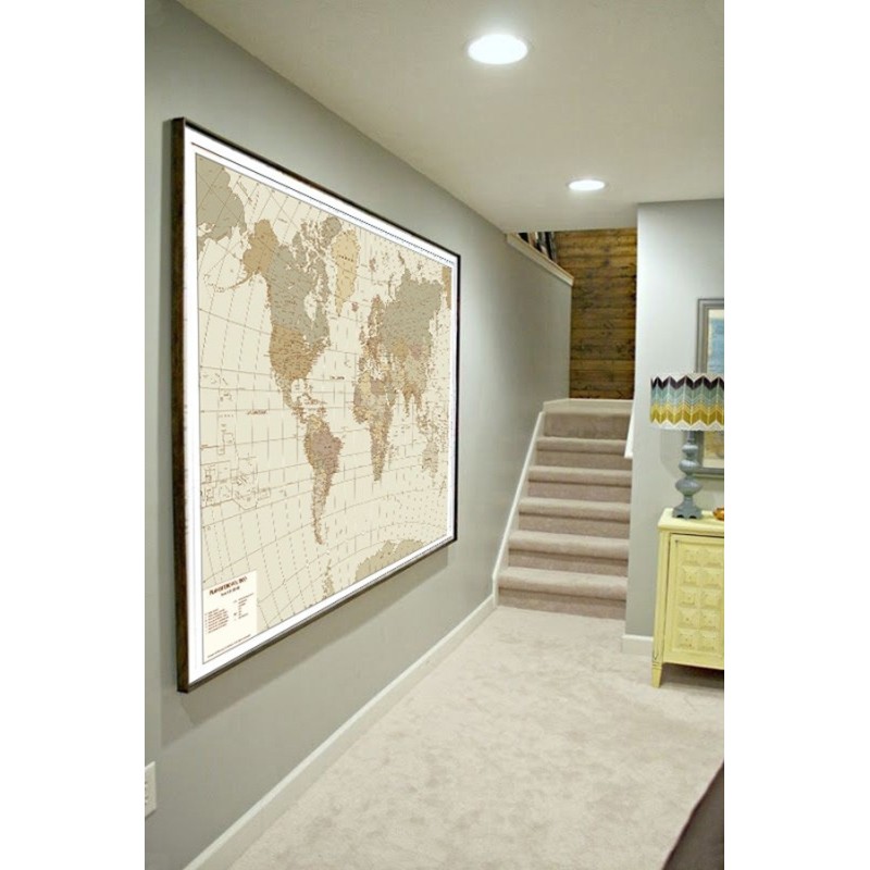 Sepia map of the world  cm. 140 x 90