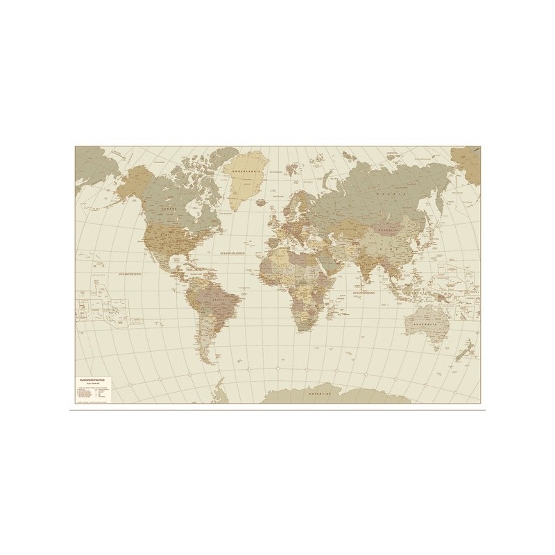 Sepia map of the world  cm. 140 x 90