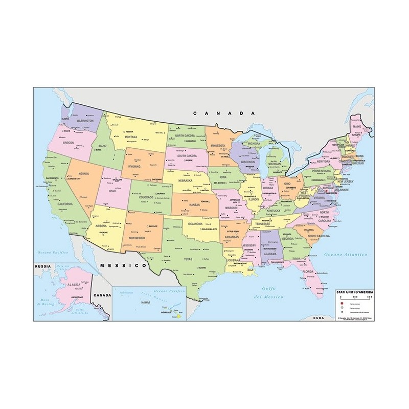 Carta geografica Stati Uniti a colori cm 100 x 70 Cartografica Visceglia