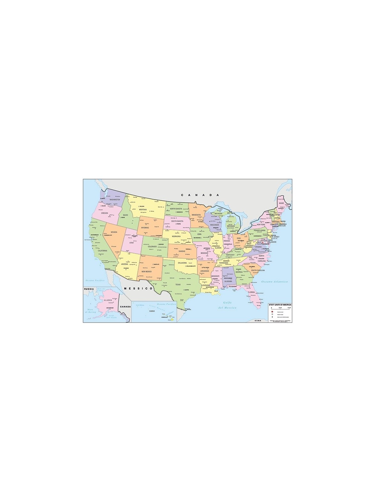 Carta geografica Stati Uniti a colori cm 100 x 70 Cartografica Visceglia