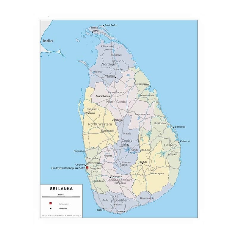 Sri Lanka - carta politica stradale