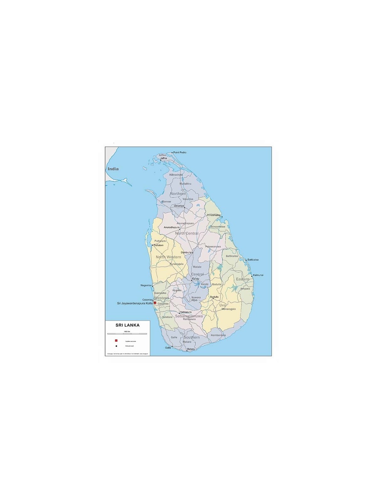 Sri Lanka - carta politica stradale