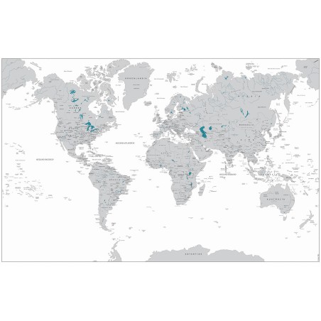 Mondo politico in grigio e blu, carta geografica a due colori