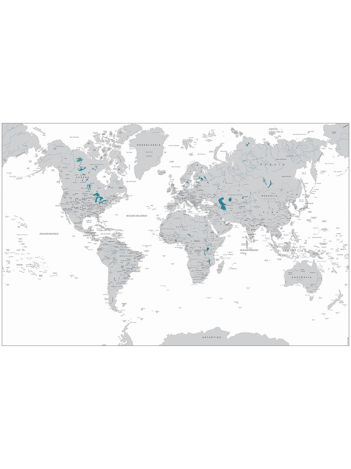 Carta geografica del mondo politica in grigio