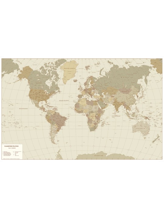 Sepia map of the world  cm. 140 x 90