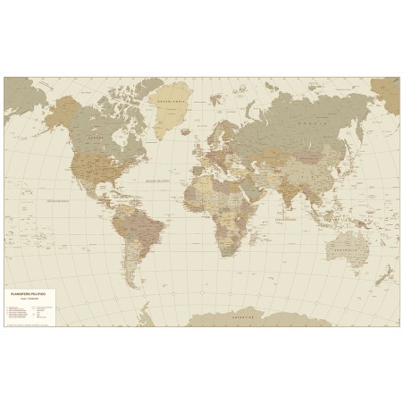 Mondo effetto antichizzato, carta geografica in color seppia
